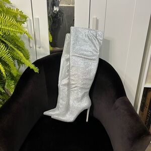 INC International Concepts Shimmering Silver Heeled Boots